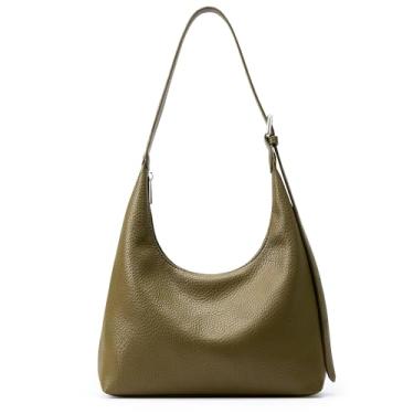 Imagem de KALIDI Bolsa crescente, bolsa feminina nas axilas, couro vegano, com zíper, bolsa de ombro Hobo para compras noturnas casuais, Verde militar, Small