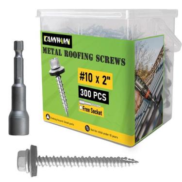 Imagem de Parafusos de telhado de metal CAMNWAMN 10 x 2 polegadas, 300 unidades