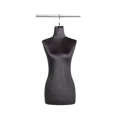 Imagem de Mannequin Manequim feminino pendurado, torso de tecido de veludo, adequado para vitrines de lojas de roupas(Black,Silver short hook)