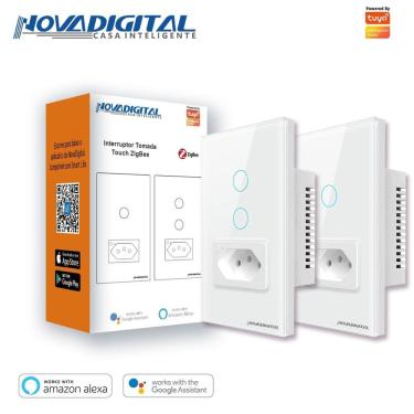Imagem de Interruptor Inteligente 1 Botão E 1 Tomada Smart Life Repetidor Zigbee Novadigita Branco ZIT-WK-01-W