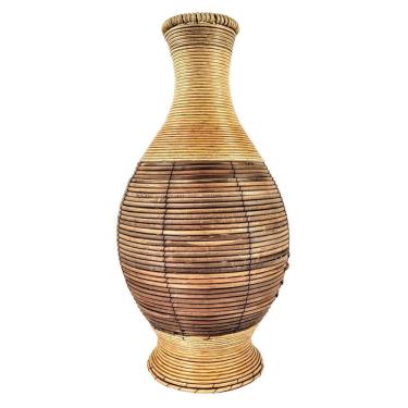 Imagem de Vaso Decorativo Fibra Natural Rattan 57Cm Artesanal Rústico