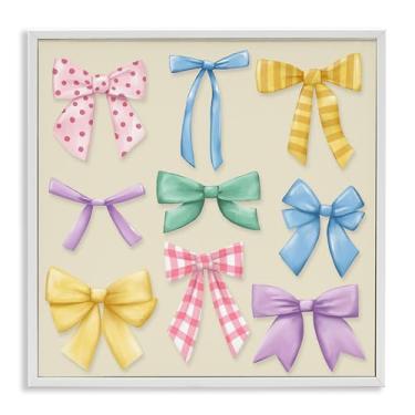 Imagem de Stupell Industries Pretty Bows Differing Patterns Design de arte giclée emoldurado branco por Jilly Jack Designs, 17 x 17