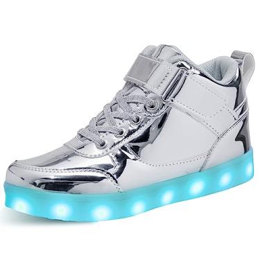 Imagem de SEROUNY Tênis infantil com iluminação de LED, cano alto, carregamento USB, piscando, para crianças, meninas, meninos, Prata, 13 Little Kid