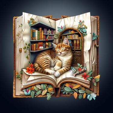 Imagem de Wooden Puzzles for Adults, Cat in The Book Wooden Jigsaw Puzzle for Adults, Unique Shape Wood Puzzles Adult, Book Lovers Gifts for Teens, Wall Art Home Decor(S-7.7 * 7.6in- 100 Pieces)