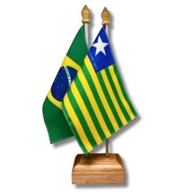 Imagem de Kit Bandeira de Mesa Brasil e Piauí Dupla Face Com Base e Haste em Madeira Decoração Escritório Eventos Presente