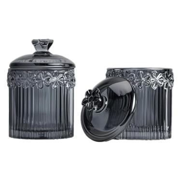 Imagem de Saim Pacote com 2 frascos de boticário de vidro com tampa e recipiente de armazenamento de maquiagem para bola de algodão, cotonete, fio dental, doces - cinza