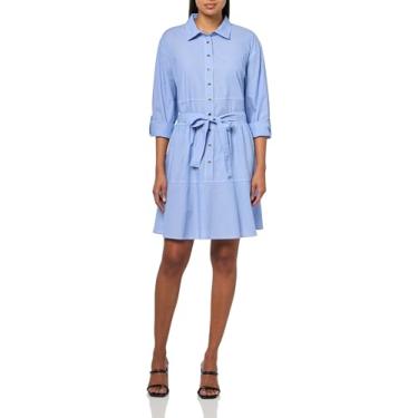 Imagem de Nautica Vestido feminino de manga comprida com colarinho e botão, Azul/branco, M