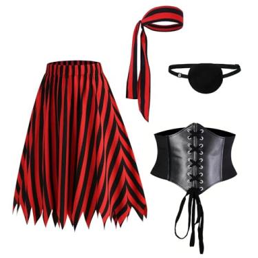 Imagem de NICEYST Womens 4 Pcs Pirate Costume Accessories Set Striped Skirt Headband Eye Patch Corset Belt Halloween Cosplay Costume