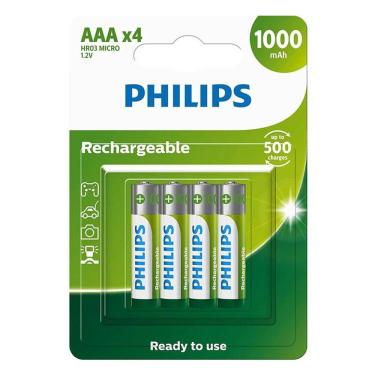 Imagem de Pilha recarregável AAA 1000mAh c/ 4 unid R03B4RTU10 Philips