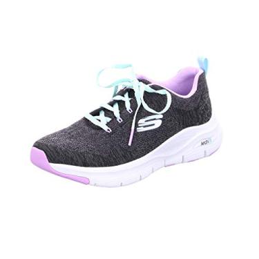 Imagem de Skechers Tênis feminino Arch Fit Comfy Wave, Acabamento em malha preta lavanda, 35