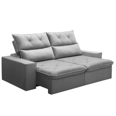 Imagem de Sofá Retrátil Reclinável Para Sala 3 Lugares 210cm Aires F04 Veludo Cinza Claro - Lyam Decor