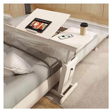 Imagem de Mesa de centro de design simples, altura ajustável, mesa de canto em forma de C, mesa dobrável para sofá com mesa inclinável, suporte de sofá para laptop, bandeja de TV com cesta de armazenamento