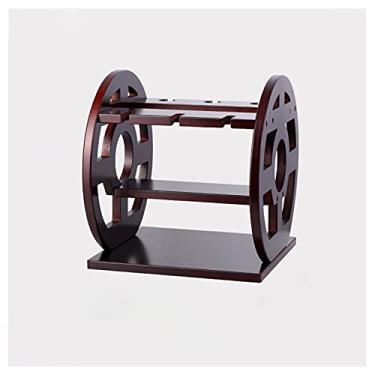 Imagem de Suporte de vinho para armazenamento de vinho, rack de armazenamento de vinho de madeira, lojas de bancada, 3 garrafas e 6 xícaras de aparência elegante e chique - montagem mínima necessária para