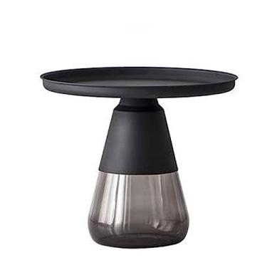 Imagem de Mesa de centro de design simples, mesa de canto redonda, mesa lateral pequena para espaços pequenos, mesa lateral de luxo com base de vidro, mesa de centro moderna, mesa lateral minimalista totalmente