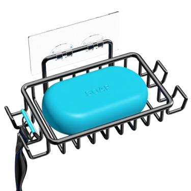 Imagem de Suporte de sabonete Nieifi de aço inoxidável à prova de ferrugem com 4 ganchos para banheiro, lavanderia, lavatório, banheiro, banheiro, chuveiro, adesivo de cozinha sem perfuração, montado na parede preto