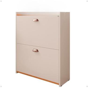 Imagem de Sapateira Vertical Com 2 Portas Basculantes - Organizador Para 12 Pares De CalçAdos, Multiuso Para Hall De Entrada, Quarto E Closet - Sapateira Fechada Moderna(Off White/Cinamomo)
