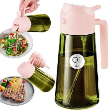 Imagem de YARRAMATE Pulverizador de óleo escuro com bloqueio de luz de 470 ml para cozinhar, frasco dispensador de azeite de oliva 2 em 1 para cozinha, garrafa de óleo de vidro verde escuro, névoa de óleo de