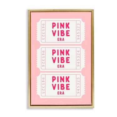 Imagem de Stupell Industries Pink Vibe Era Tickets Arte de parede em tela flutuante emoldurada dourada, design por Lettered and Lined, 25 x 17