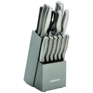 Imagem de Conjunto de Facas em Aço Inoxidável com Bloco de Madeira e Cabo Ergonômico, 15 Peças, Farberware, Prata