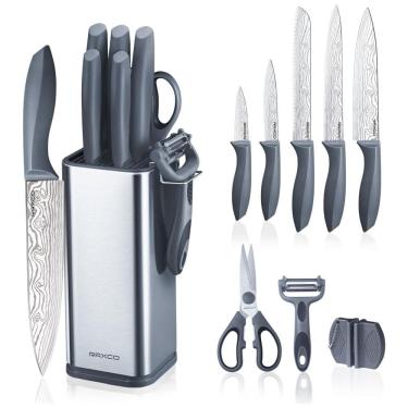 Imagem de Conjunto de Facas em Aço Inoxidável com Bloco de Bancada, 10 Peças, RAXCO, Preto