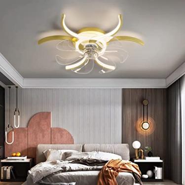 Imagem de Ventiladores de teto com luzes e controle remoto Moderno Minimalista Quarto Ventilador de teto Lâmpada LED regulável 6 velocidades Motor DC reversível com temporizador Lâmpada de ventilador