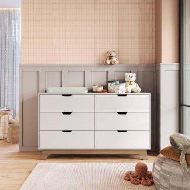 Imagem de Cômoda Infantil 6 Gavetas MDF Alice Mobikasa, Branco Freijó
