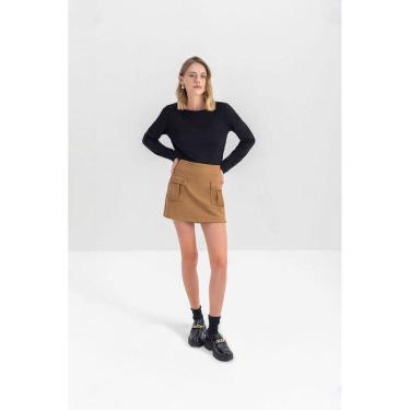 Imagem de Shorts Saia Feminino Com Detalhe Em Ribana Essendi  Camel