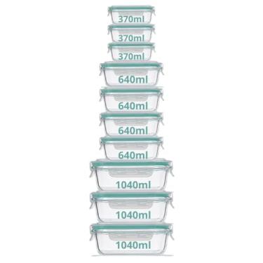 Imagem de Kit Conjunto 3/5/6/10 Potes Herméticos Geladeira Vidro Marmita Tampa Click Vedação Silicone Borracha(Combo 10 Potes - Verde)