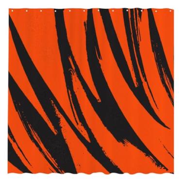 Imagem de Funnytree Cortina de chuveiro Cincinnati ROA, decoração de banheiro com listras de tigre, tecido impermeável, durável, fácil de cuidar, lavável, 182 cm x 182 cm (ganchos não incluídos) SC00357-002