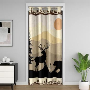 Imagem de jejeloiu Cortina de porta de veado de urso preto para porta privacidade caça urso veado capa de armário para quarto sala de estar casa de fazenda cortina divisória de quarto animal 86.4 cm x 203.2 cm