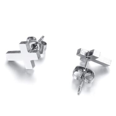 Imagem de Brincos cruzados para homens e mulheres, brincos delicados de cruz gótica, hipoalergênicos, simples, de aço inoxidável, pequenos, cruz, brincos religiosos, presentes para mulheres e homens, Small, Aço