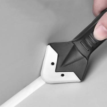 Imagem de 1 conjunto de ferramentas de calafetagem de silicone com cabeça de aço inoxidável 3 em 1, raspador e limpador para banheira, janela, azulejo, chuveiro, argamassa, preto