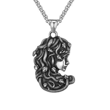 Imagem de Colar com pingente Medusa para mulheres e homens, aço inoxidável/banhado a ouro 18 K, joia da Grécia Antiga, one size, Titânio, Sem Pedra Preciosa