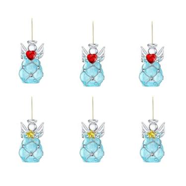 Imagem de Conjunto de 6 mini enfeites de Natal de anjo de vidro para árvore azul pequeno enfeite de anjo da guarda de cristal para árvore de Natal