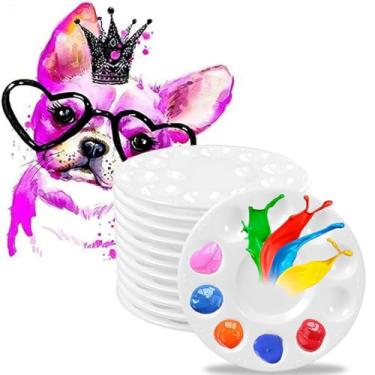 Imagem de 10 paletas de bandeja de tinta, palete de tinta de plástico com 10 poços, paleta de bandeja de tinta acrílica para artistas, materiais de artesanato em aquarela para estudantes, pintura artística DIY