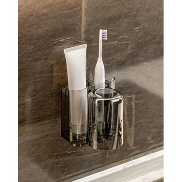 Imagem de Suporte de escova de dentes de banheiro com suporte para escova de dentes, escova de dentes e pasta de dente, caixa de armazenamento de acessórios de banheiro, cinza claro LCC454-02