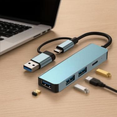 Imagem de Hub de interface dupla USB-C 4 em 1, com 2 portas de dados USB 2.0, uma porta USB C, uma porta de dados USB 3.0