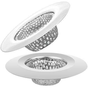 Imagem de Pacote com 2 coadores de pia de banheiro, aço inoxidável 5,7 cm superior / cesta de 2,5 cm para utilidades, lavatórios, lavanderia, RV e pia de lavatório ralo coletor de cabelo