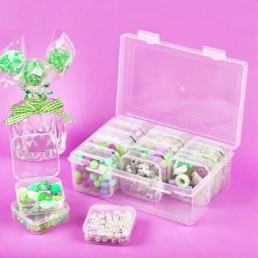 Imagem de Caixa organizadora de plástico transparente com 15 seções – Armazenamento de artesanato transparente com tampa articulada | para contas, fabricação de joias, suprimentos de bricolage e peças pequenas