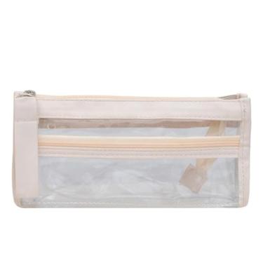 Imagem de Bolsa feminina transparente de PVC, leve, versátil, quadrada para uso diário casual, Bege, Small