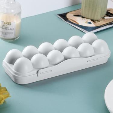 Imagem de Porta-ovos colorido para geladeira, 12 recipientes para ovos com tampa e alça, organizador empilhável de geladeira com clipe de trava, sem BPA, pacote único para armazenamento de geladeira e cozinha