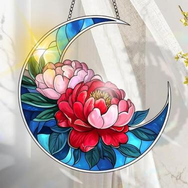 Imagem de Suncatcher acrílico colorido, decoração de janela suspensa de flores com design de vitral impresso, apanhador de sol, arte de parede de arco-íris, ideia de presente e ornamento de jardim, uso interno