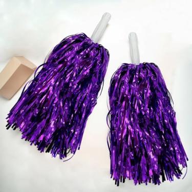 Imagem de 2 peças de pompons roxos para líderes de torcida pompons metálicos para esquadrões esportivos, festa de dança, futebol, basquete, espírito de celebração