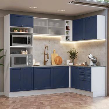 Imagem de Armário De Cozinha Completa De Canto 399 Cm Branco-azul Vik Madesa 01 Branco-azul
