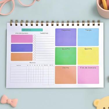 Imagem de Planner Semanal Mesa, 50 Folhas, Organizador com Capa Acetato, Aramado Metal, Divisões Coloridas para Tarefas e Prioridades de Rotina, 24.5x19cm, 1 Ano