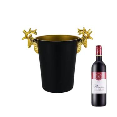 Imagem de Balde de gelo de aço inoxidável bicamada preservação de calor isolamento frio bonito KTV champanhe vinho tinto cerveja gelo bloco de gelo balde comercial (preto-ouro, grande)