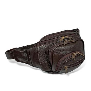 Imagem de Pochete Grande Masculina De Couro Le Voyage Com 6 Bolsos, Marrom escur
