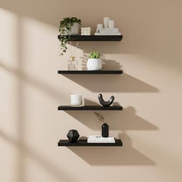 Imagem de Kit 4 Prateleiras 30cm MDF Preto Nicho Sala Quarto Cozinha Banheiro - 