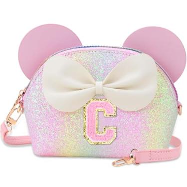 Imagem de Kejea Bolsa infantil para presentes infantis – Carteira infantil de princesa, bolsa transversal com flores de pérolas, bolsas de ombro fofas com inicial, Glitter Rainbow