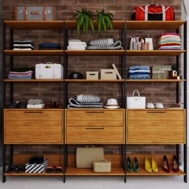 Imagem de Closet 2 Portas 2 Gavetas 100% Mdf Aurora Marrom/Preto Fosco - Pnr Móv